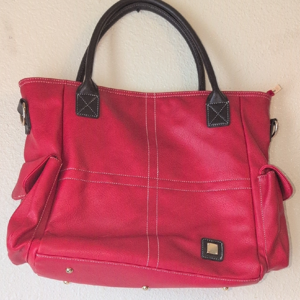 Red Faux Leather Tote Bag